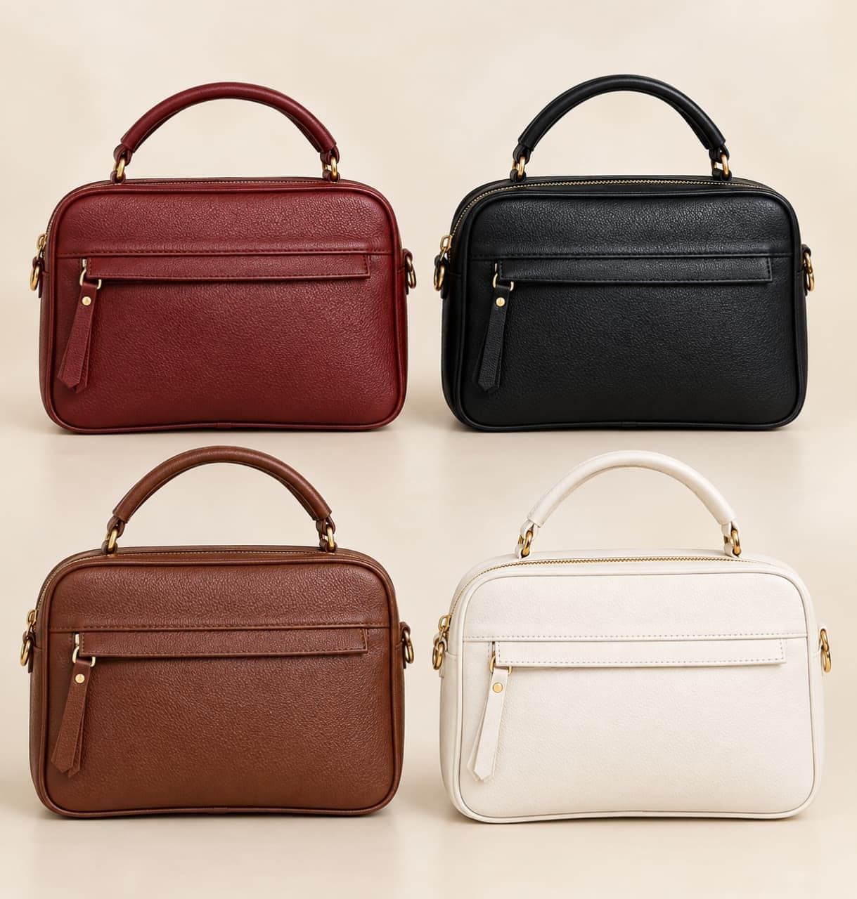 Bolsa baú em couro legítimo com alça transversal e de mão e 2 divisórias