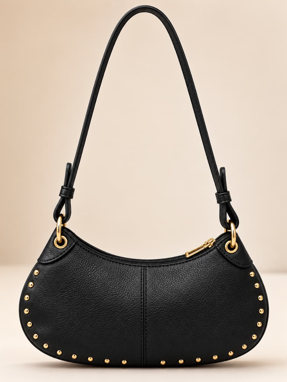 Bolsa beg couro com taxinha dourado